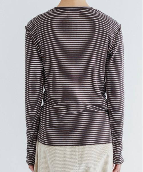 MEYAME(メヤメ)の「MEYAME/メヤメ ボーダーソフトリブヘンリーネック BORDER SOFT RIB HENRY NECK MEY-2503(Tシャツ/カットソー・レディース・ブラウン/ピンク・FREE)」の20枚目の写真
