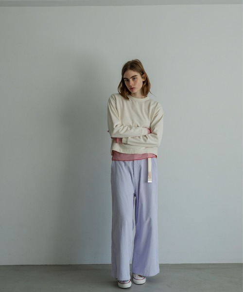MEYAME(メヤメ)の「MEYAME/メヤメ ボーダーソフトリブヘンリーネック BORDER SOFT RIB HENRY NECK MEY-2503(Tシャツ/カットソー・レディース・ブラウン/ピンク・FREE)」の18枚目の写真