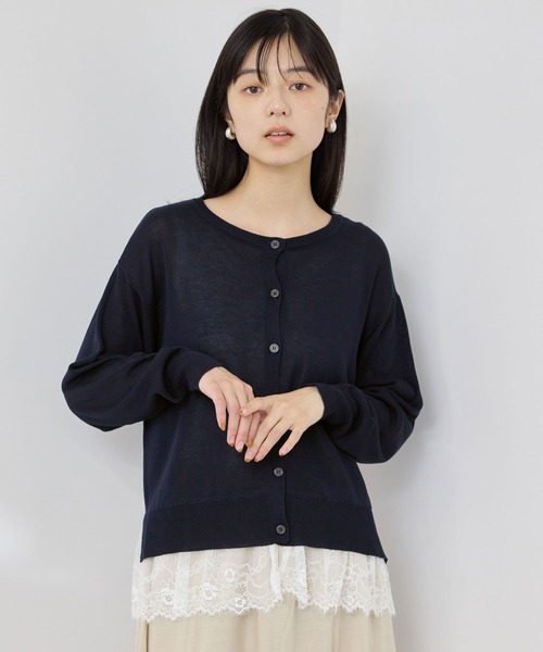 Mac-House(マックハウス)の「【Idnes/イドネス】 レイヤードデザイン レース2WAYカーディガン(カーディガン/ボレロ・レディース・ピンク/オフホワイト/ネイビー・FREE)」の4枚目の写真