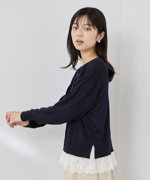 Mac-House(マックハウス)の「【Idnes/イドネス】 レイヤードデザイン レース2WAYカーディガン(カーディガン/ボレロ・レディース・ピンク/オフホワイト/ネイビー・FREE)」の5枚目の写真