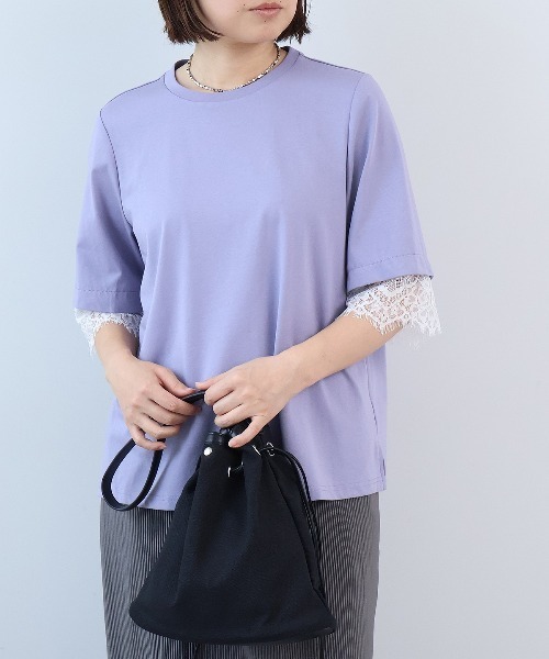 leswel（レスウェル）の「【M～5L】シルケット天竺レーススリーブカットソー（Tシャツ/カットソー・レディース・ネイビー/カーキ/パープル・LL/M/L/5L/4L/3L）」の9枚目の写真