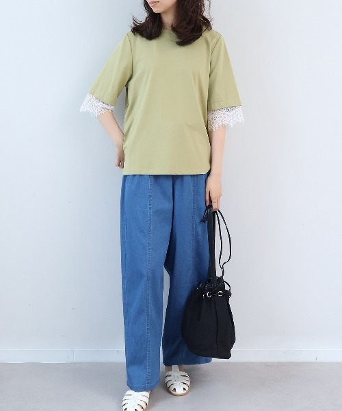 leswel（レスウェル）の「【M～5L】シルケット天竺レーススリーブカットソー（Tシャツ/カットソー・レディース・ネイビー/カーキ/パープル・LL/M/L/5L/4L/3L）」の10枚目の写真