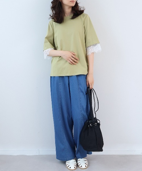 leswel（レスウェル）の「【M～5L】シルケット天竺レーススリーブカットソー（Tシャツ/カットソー・レディース・ネイビー/カーキ/パープル・LL/M/L/5L/4L/3L）」の11枚目の写真