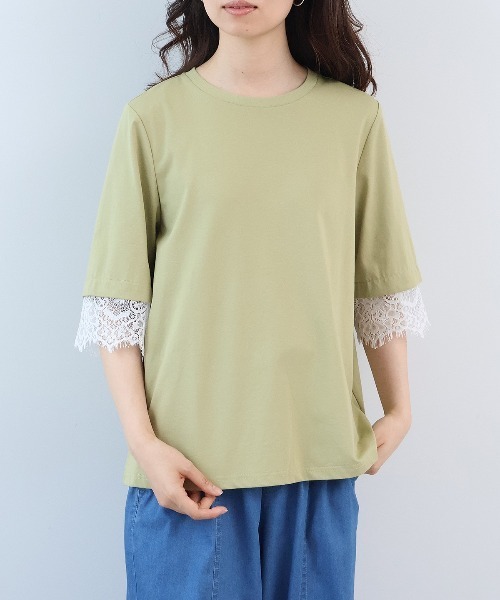 leswel（レスウェル）の「【M～5L】シルケット天竺レーススリーブカットソー（Tシャツ/カットソー・レディース・ネイビー/カーキ/パープル・LL/M/L/5L/4L/3L）」の12枚目の写真