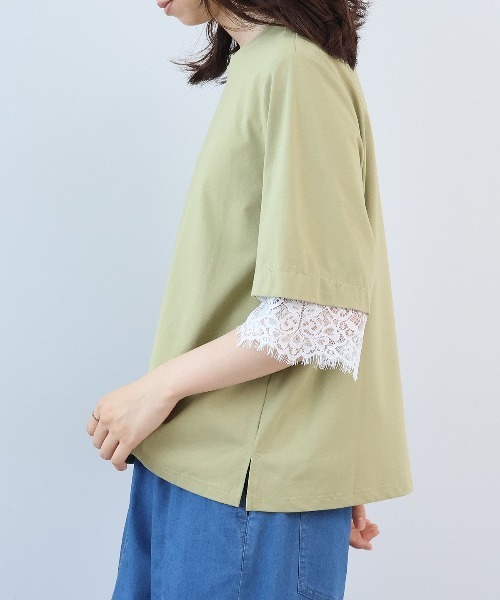 leswel（レスウェル）の「【M～5L】シルケット天竺レーススリーブカットソー（Tシャツ/カットソー・レディース・ネイビー/カーキ/パープル・LL/M/L/5L/4L/3L）」の13枚目の写真