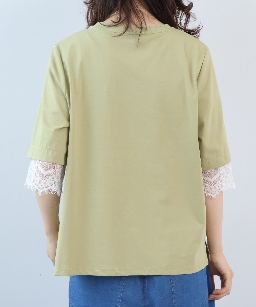 leswel（レスウェル）の「【M～5L】シルケット天竺レーススリーブカットソー（Tシャツ/カットソー・レディース・ネイビー/カーキ/パープル・LL/M/L/5L/4L/3L）」の14枚目の写真