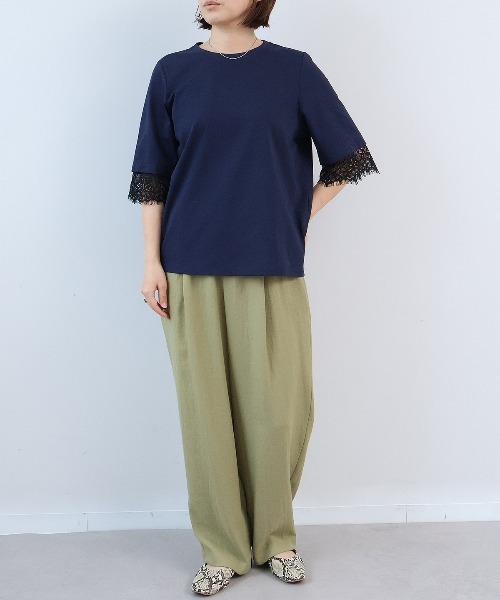 leswel（レスウェル）の「【M～5L】シルケット天竺レーススリーブカットソー（Tシャツ/カットソー・レディース・ネイビー/カーキ/パープル・LL/M/L/5L/4L/3L）」の16枚目の写真