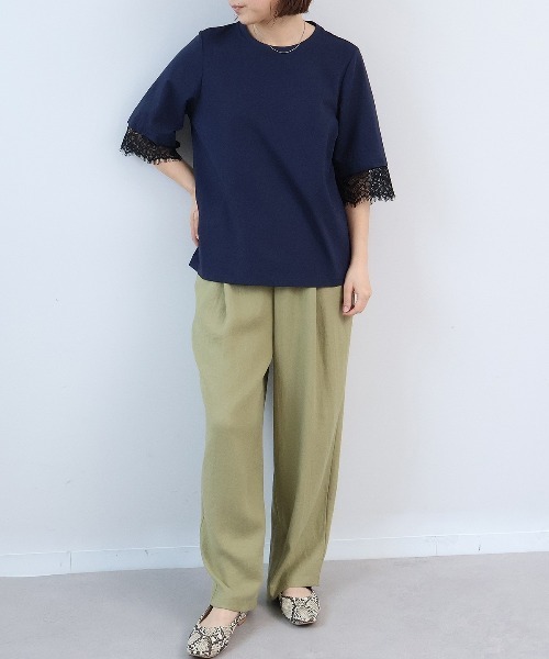 leswel（レスウェル）の「【M～5L】シルケット天竺レーススリーブカットソー（Tシャツ/カットソー・レディース・ネイビー/カーキ/パープル・LL/M/L/5L/4L/3L）」の17枚目の写真