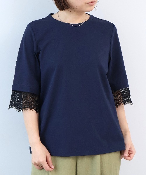 leswel（レスウェル）の「【M～5L】シルケット天竺レーススリーブカットソー（Tシャツ/カットソー・レディース・ネイビー/カーキ/パープル・LL/M/L/5L/4L/3L）」の18枚目の写真