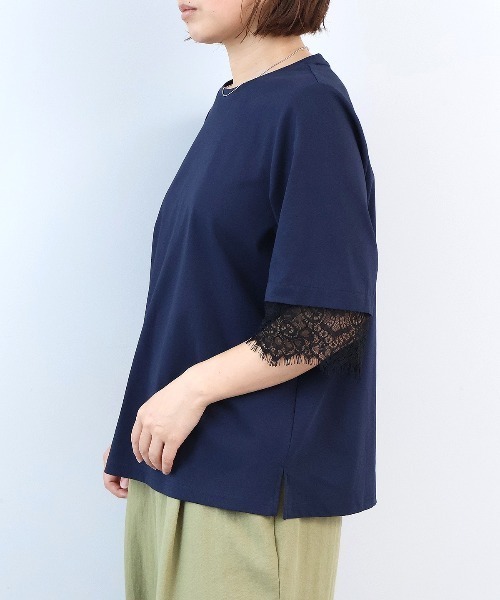 leswel（レスウェル）の「【M～5L】シルケット天竺レーススリーブカットソー（Tシャツ/カットソー・レディース・ネイビー/カーキ/パープル・LL/M/L/5L/4L/3L）」の19枚目の写真