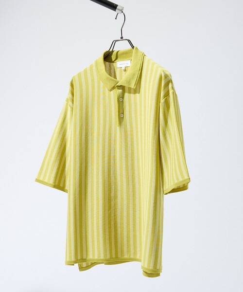 ABAHOUSE(アバハウス)の「ドライタッチ ストライプ ニットポロシャツ(ポロシャツ・メンズ・ブラウン/ダークネイビー/イエロー/オフホワイト・46/48)」の15枚目の写真