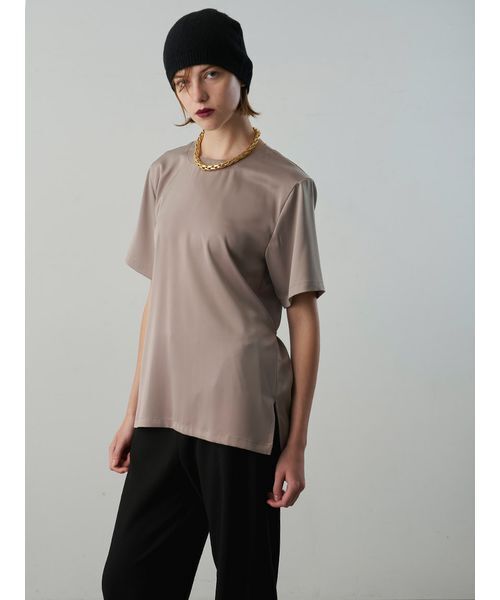 Henon.（ヘノン）の「サテンTシャツ（Tシャツ/カットソー・レディース・ライトグレー/ブラック・F）」の7枚目の写真