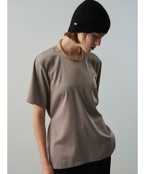 Henon.（ヘノン）の「サテンTシャツ（Tシャツ/カットソー・レディース・ライトグレー/ブラック・F）」の8枚目の写真