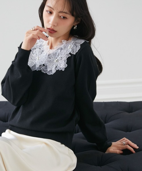 RANAN(ラナン)の「デコルテレースフリルニット(ニット/セーター・レディース・グレー/ブラック・M/LL/L)」の19枚目の写真