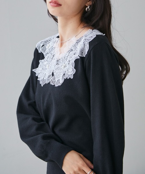 RANAN(ラナン)の「デコルテレースフリルニット(ニット/セーター・レディース・グレー/ブラック・M/LL/L)」の20枚目の写真