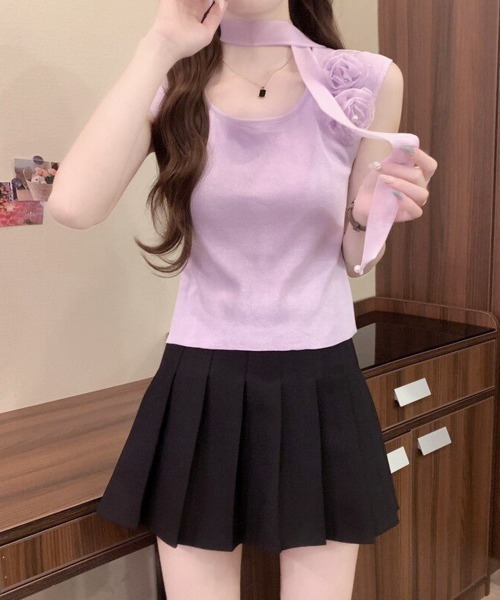 Miniministore(ミニミニストア)の「タンクトップ スカーフ コサージュ付き(タンクトップ・レディース・ブラック/ベージュ/ブルー/ラベンダー・FREE)」の4枚目の写真