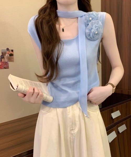 Miniministore(ミニミニストア)の「タンクトップ スカーフ コサージュ付き(タンクトップ・レディース・ブラック/ベージュ/ブルー/ラベンダー・FREE)」の20枚目の写真