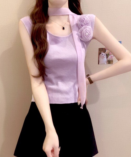 Miniministore(ミニミニストア)の「タンクトップ スカーフ コサージュ付き(タンクトップ・レディース・ブラック/ベージュ/ブルー/ラベンダー・FREE)」の14枚目の写真