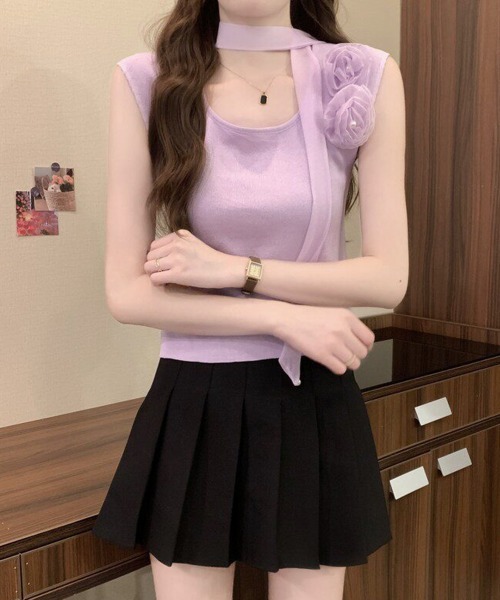 Miniministore(ミニミニストア)の「タンクトップ スカーフ コサージュ付き(タンクトップ・レディース・ブラック/ベージュ/ブルー/ラベンダー・FREE)」の13枚目の写真