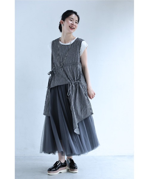 cawaii（カワイイ）の「シャーリングデザインのチェック柄変形チュニック（Tシャツ/カットソー・レディース・ブラック・FREE）」の11枚目の写真