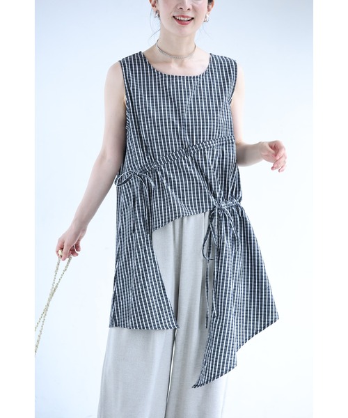 cawaii（カワイイ）の「シャーリングデザインのチェック柄変形チュニック（Tシャツ/カットソー・レディース・ブラック・FREE）」の20枚目の写真