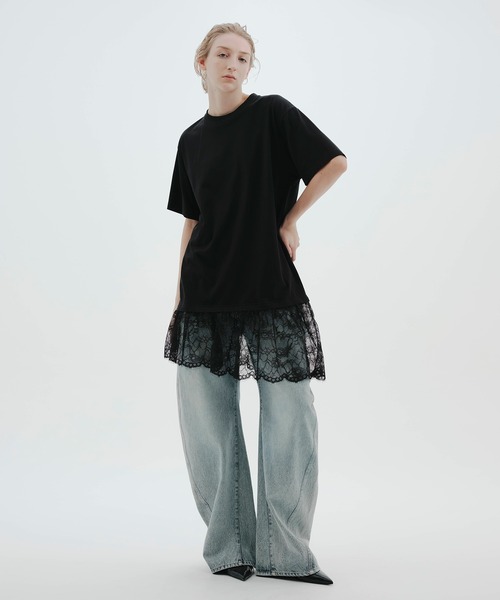 NOISE MAKER(ノイズメーカー)の「《接触冷感》レースヘムオーバーサイズTEE(Tシャツ/カットソー・レディース・ブラック×ブラック/ホワイト×レッド/ホワイト×ホワイト・FREE)」の14枚目の写真