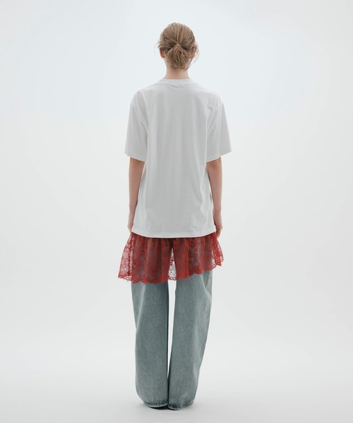 NOISE MAKER(ノイズメーカー)の「《接触冷感》レースヘムオーバーサイズTEE(Tシャツ/カットソー・レディース・ブラック×ブラック/ホワイト×レッド/ホワイト×ホワイト・FREE)」の5枚目の写真