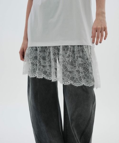 NOISE MAKER(ノイズメーカー)の「《接触冷感》レースヘムオーバーサイズTEE(Tシャツ/カットソー・レディース・ブラック×ブラック/ホワイト×レッド/ホワイト×ホワイト・FREE)」の13枚目の写真