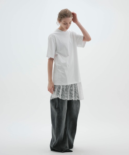 NOISE MAKER(ノイズメーカー)の「《接触冷感》レースヘムオーバーサイズTEE(Tシャツ/カットソー・レディース・ブラック×ブラック/ホワイト×レッド/ホワイト×ホワイト・FREE)」の10枚目の写真