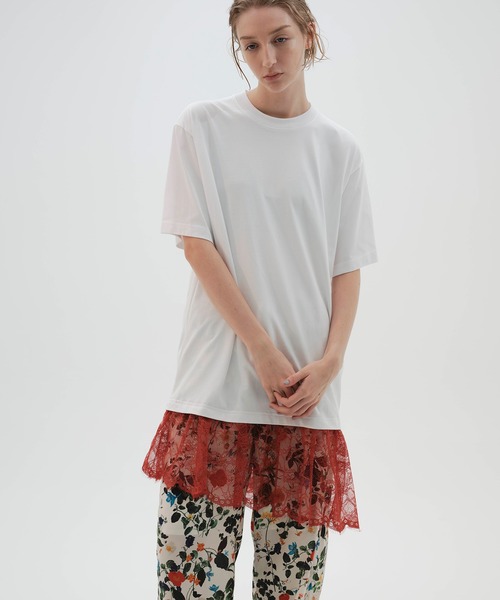 NOISE MAKER(ノイズメーカー)の「《接触冷感》レースヘムオーバーサイズTEE(Tシャツ/カットソー・レディース・ブラック×ブラック/ホワイト×レッド/ホワイト×ホワイト・FREE)」の8枚目の写真