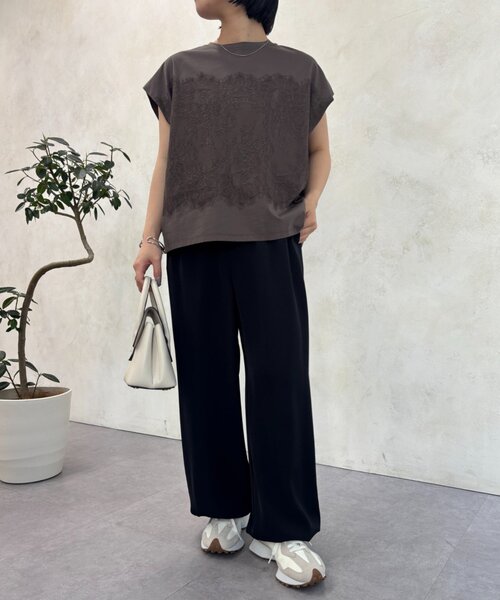 Jena espace merveilleux(ジェナ エスパスメルヴェイユ)の「レースフレンチT(Tシャツ/カットソー・レディース・チャコールグレー/オフホワイト・FREE)」の2枚目の写真