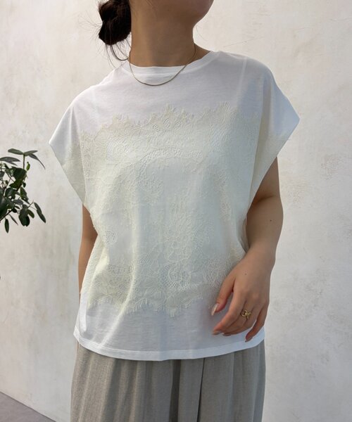Jena espace merveilleux(ジェナ エスパスメルヴェイユ)の「レースフレンチT(Tシャツ/カットソー・レディース・チャコールグレー/オフホワイト・FREE)」の6枚目の写真