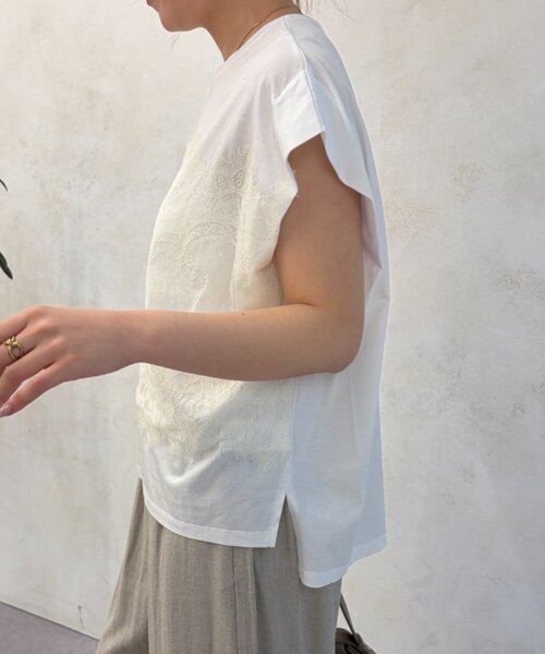 Jena espace merveilleux(ジェナ エスパスメルヴェイユ)の「レースフレンチT(Tシャツ/カットソー・レディース・チャコールグレー/オフホワイト・FREE)」の7枚目の写真