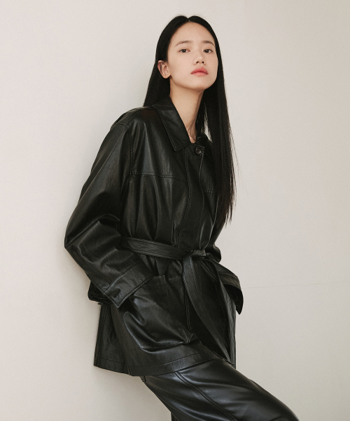 LEFTSEOUL（レフトソウル）の「シンセティックレザー ベルト付きハーフジャケット [ブラック]（ライダースジャケット・レディース・ブラック・FREE）」の3枚目の写真
