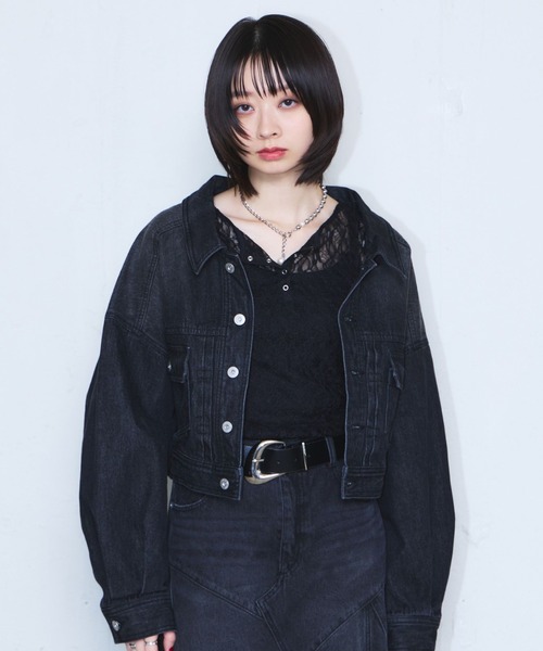 PAGEBOY(ページボーイ)の「ベルト2WAYGジャン(デニムジャケット・レディース・ブラック/ブルー・FREE)」の2枚目の写真