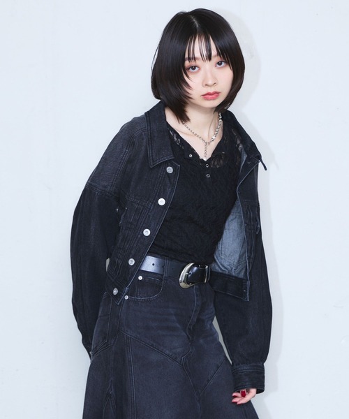 PAGEBOY(ページボーイ)の「ベルト2WAYGジャン(デニムジャケット・レディース・ブラック/ブルー・FREE)」の3枚目の写真