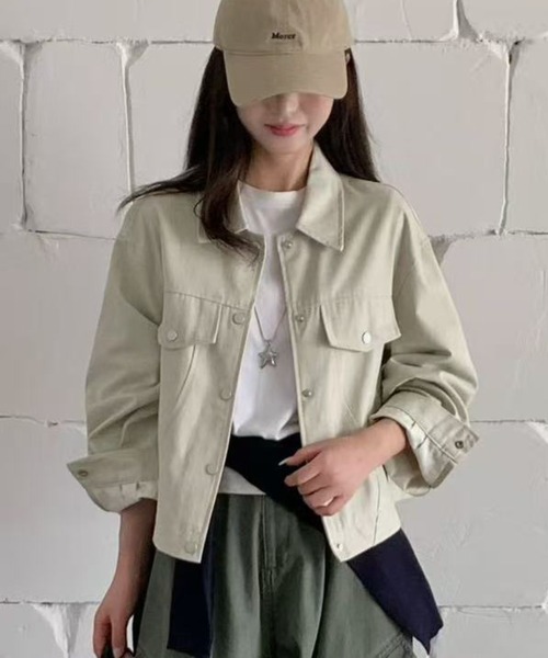 Achic(アシック)の「【26AW新作】ショート丈フラップポケットジャケット(デニムジャケット・レディース・ベージュ/アイボリー/ダークグレー・M)」の7枚目の写真