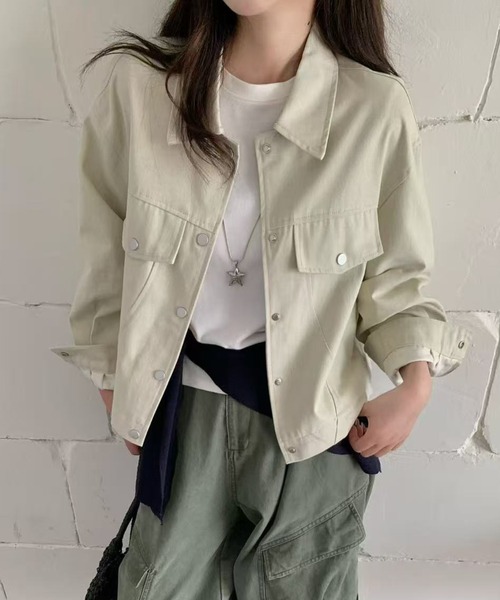 Achic(アシック)の「【26AW新作】ショート丈フラップポケットジャケット(デニムジャケット・レディース・ベージュ/アイボリー/ダークグレー・M)」の9枚目の写真