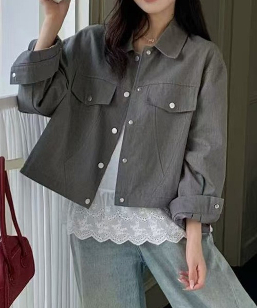 Achic(アシック)の「【26AW新作】ショート丈フラップポケットジャケット(デニムジャケット・レディース・ベージュ/アイボリー/ダークグレー・M)」の14枚目の写真