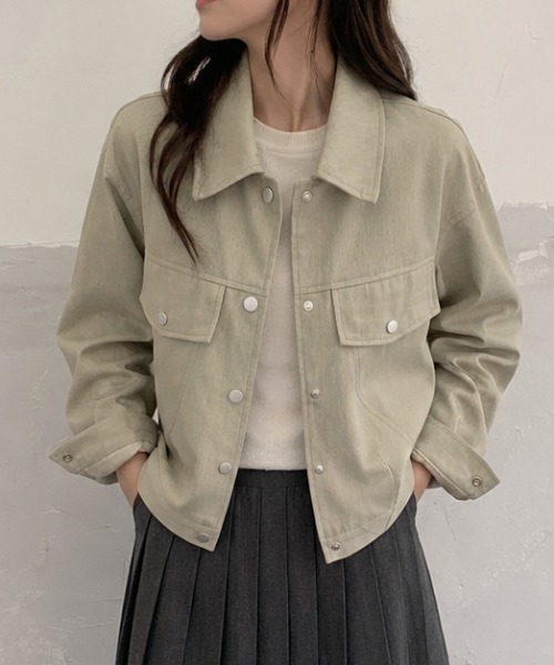 Achic(アシック)の「【26AW新作】ショート丈フラップポケットジャケット(デニムジャケット・レディース・ベージュ/アイボリー/ダークグレー・M)」の6枚目の写真