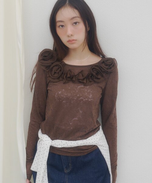DISCOAT(ディスコート)の「【umm.】ニュアンスローズプルオーバー(Tシャツ/カットソー・レディース・グレー/オフホワイト/アイボリー/ミント/ブラウン/パープル・FREE)」の4枚目の写真
