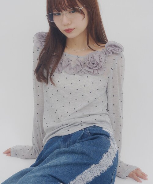DISCOAT(ディスコート)の「【umm.】ニュアンスローズプルオーバー(Tシャツ/カットソー・レディース・グレー/オフホワイト/アイボリー/ミント/ブラウン/パープル・FREE)」の3枚目の写真