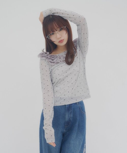 DISCOAT(ディスコート)の「【umm.】ニュアンスローズプルオーバー(Tシャツ/カットソー・レディース・グレー/オフホワイト/アイボリー/ミント/ブラウン/パープル・FREE)」の7枚目の写真