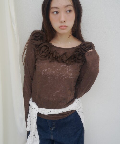 DISCOAT(ディスコート)の「【umm.】ニュアンスローズプルオーバー(Tシャツ/カットソー・レディース・グレー/オフホワイト/アイボリー/ミント/ブラウン/パープル・FREE)」の18枚目の写真