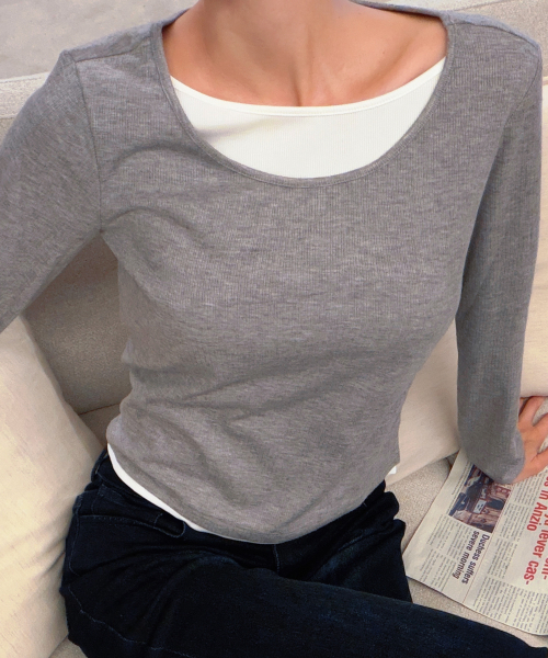 MIND BRIDGE WOMEN（マインドブリッジウーマン）の「[ON][W]レイヤード配色長袖Tシャツ - 2color（Tシャツ/カットソー・レディース・グレー/ネイビー・LARGE/SMALL/MEDIUM）」の7枚目の写真