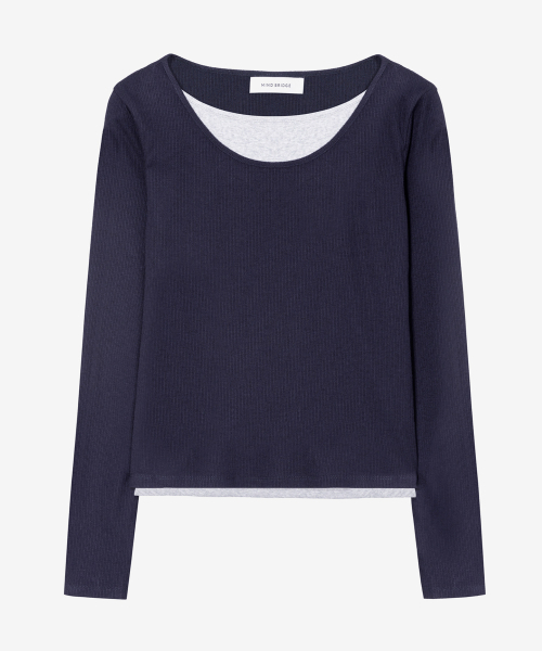 MIND BRIDGE WOMEN（マインドブリッジウーマン）の「[ON][W]レイヤード配色長袖Tシャツ - 2color（Tシャツ/カットソー・レディース・グレー/ネイビー・LARGE/SMALL/MEDIUM）」の13枚目の写真