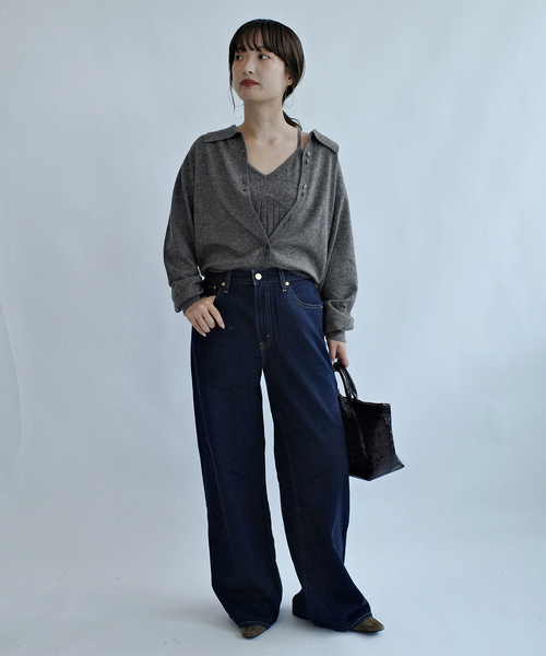 crinkle crinkle crinkle(クリンクルクリンクルクリンクル)の「crinkle crinkle crinkle slow off knit top CC-5038(ニット/セーター・レディース・レッド/ライトグレー・FREE)」の3枚目の写真