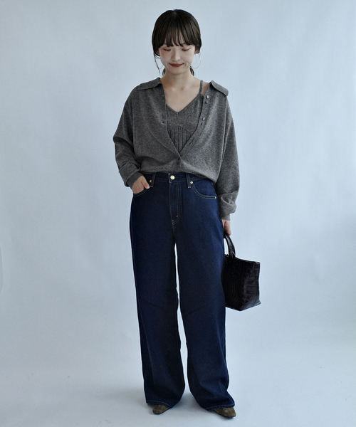 crinkle crinkle crinkle(クリンクルクリンクルクリンクル)の「crinkle crinkle crinkle slow off knit top CC-5038(ニット/セーター・レディース・レッド/ライトグレー・FREE)」の4枚目の写真