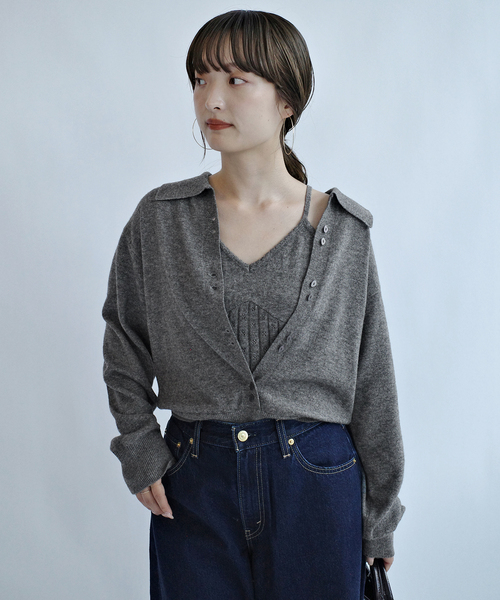 crinkle crinkle crinkle(クリンクルクリンクルクリンクル)の「crinkle crinkle crinkle slow off knit top CC-5038(ニット/セーター・レディース・レッド/ライトグレー・FREE)」の7枚目の写真