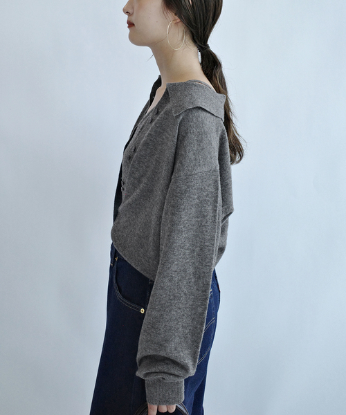 crinkle crinkle crinkle(クリンクルクリンクルクリンクル)の「crinkle crinkle crinkle slow off knit top CC-5038(ニット/セーター・レディース・レッド/ライトグレー・FREE)」の8枚目の写真